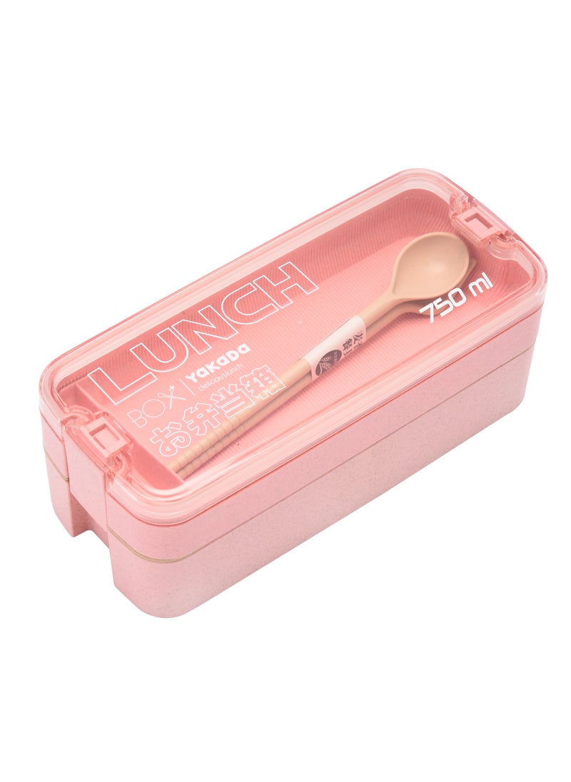 BPA Free Wholesale Selling 750ml Stackable Double Layers 2-In-1 Compartment Wheat Straw Leakproof Bento Lunch Box Containers For Women Office Portable Bento Pink