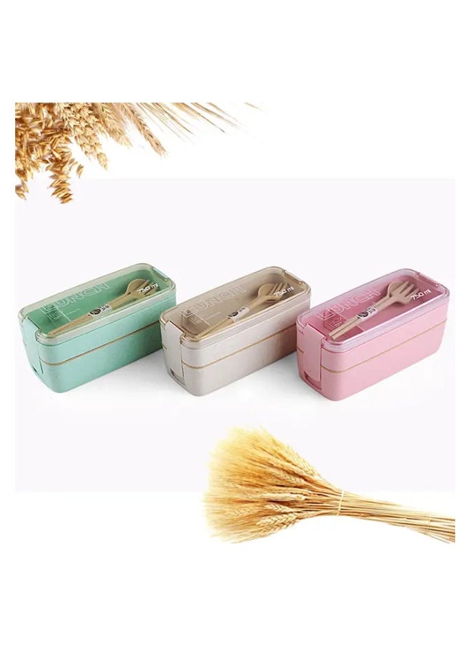 BPA Free Wholesale Selling 750ml Stackable Double Layers 2-In-1 Compartment Wheat Straw Leakproof Bento Lunch Box Containers For Women Office Portable Bento Pink