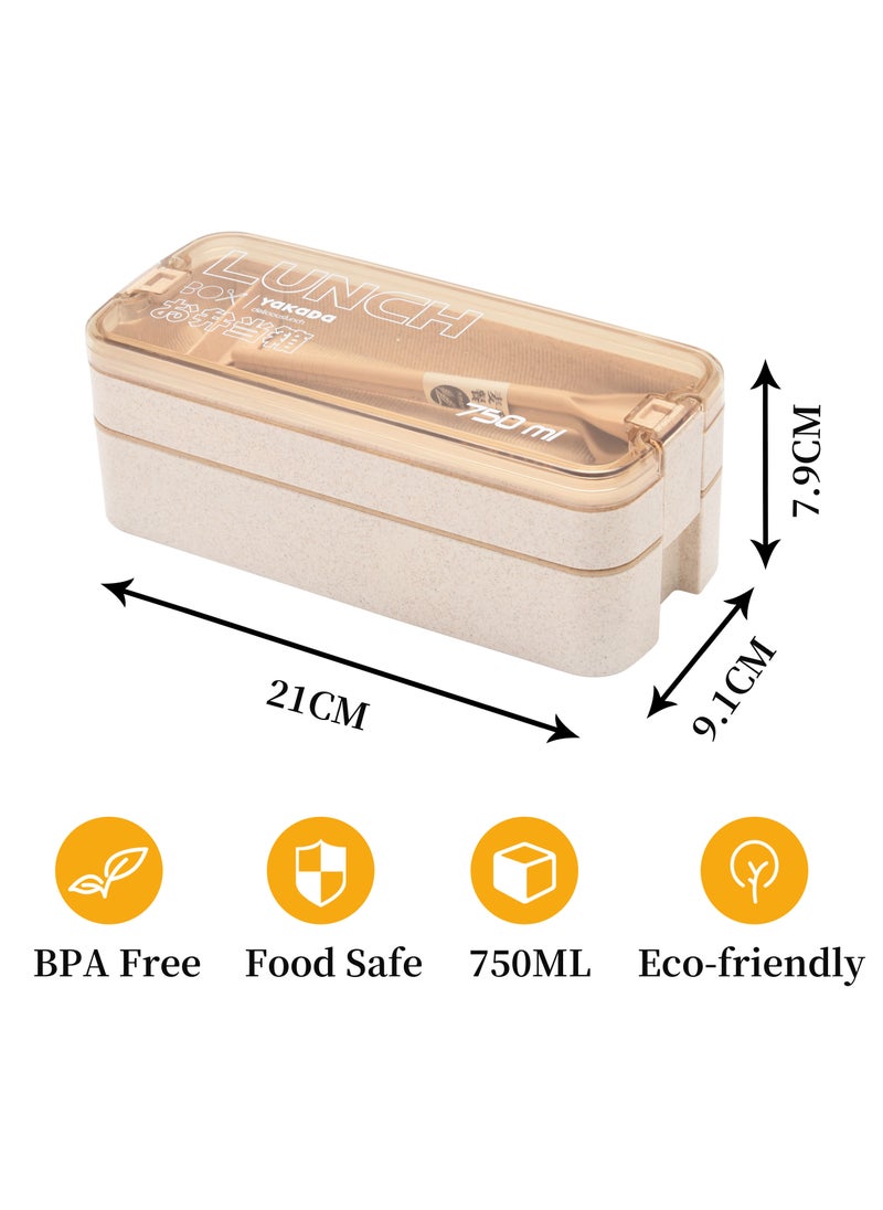 BPA Free Wholesale Selling 750ml Stackable Double Layers 2-In-1 Compartment Wheat Straw Leakproof Bento Lunch Box Containers For Women Office Portable Bento Pink