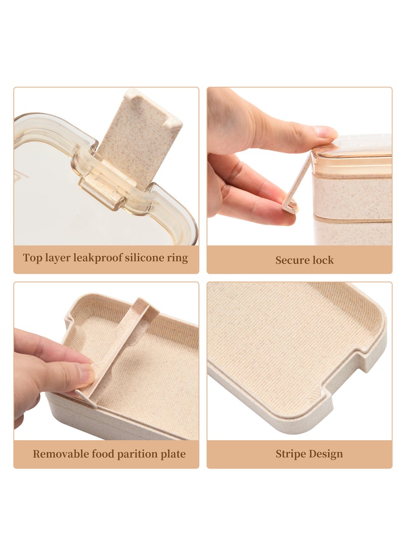 BPA Free Wholesale Selling 750ml Stackable Double Layers 2-In-1 Compartment Wheat Straw Leakproof Bento Lunch Box Containers For Women Office Portable Bento Pink
