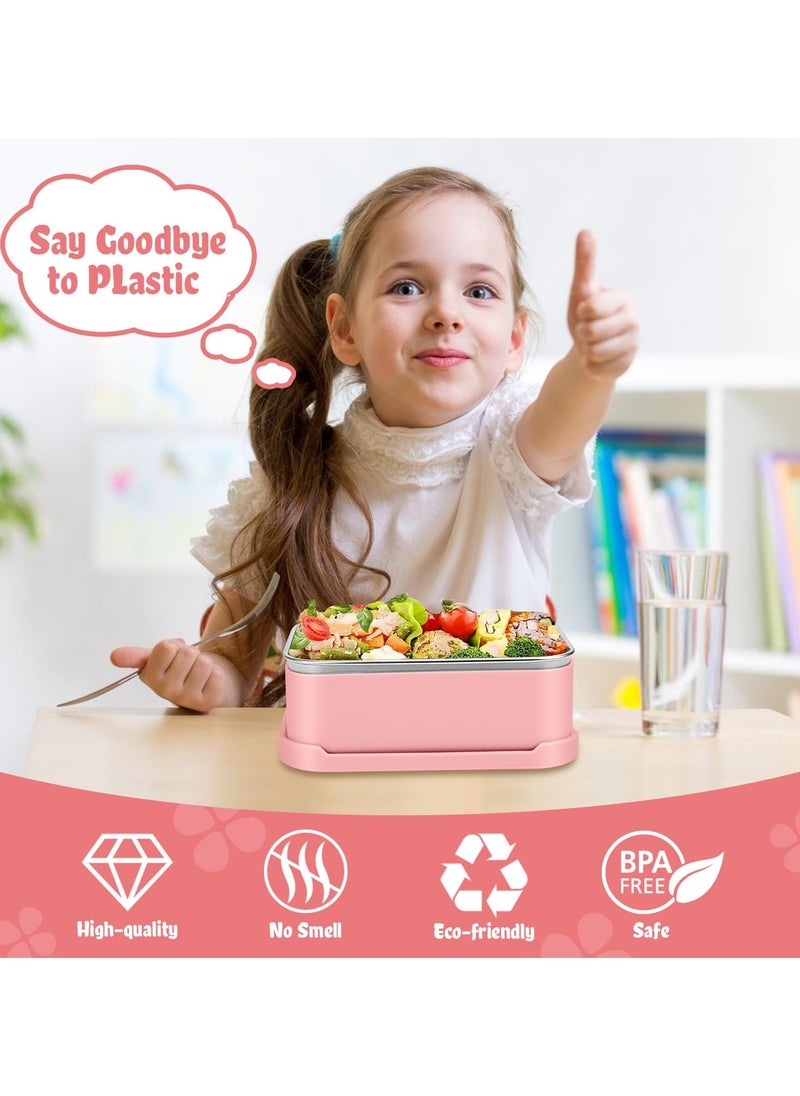 SYOSI 2 Pcs Stainless Steel Bento Lunch Box, 18oz Snack Containers with 2 Dip Container, Reusable Leakproof Lunch box for Kids/Adults, Stainless Steel Food Container for Work, School and Daycare