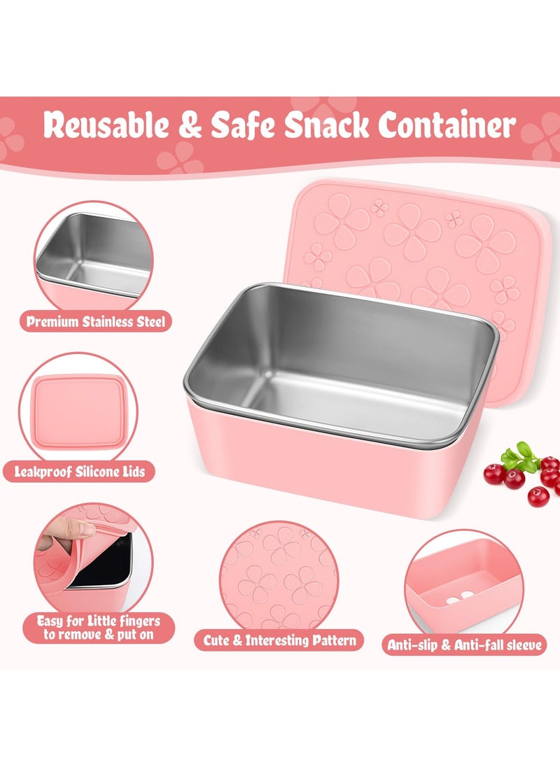 SYOSI 2 Pcs Stainless Steel Bento Lunch Box, 18oz Snack Containers with 2 Dip Container, Reusable Leakproof Lunch box for Kids/Adults, Stainless Steel Food Container for Work, School and Daycare
