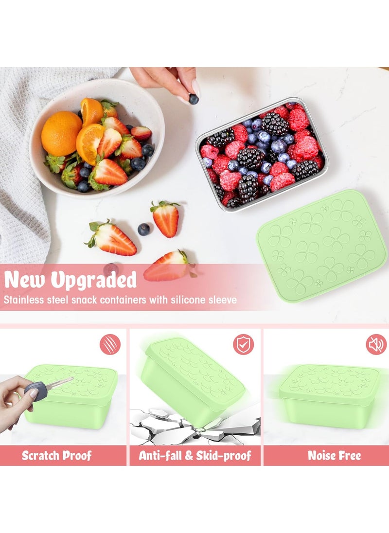 SYOSI 2 Pcs Stainless Steel Bento Lunch Box, 18oz Snack Containers with 2 Dip Container, Reusable Leakproof Lunch box for Kids/Adults, Stainless Steel Food Container for Work, School and Daycare