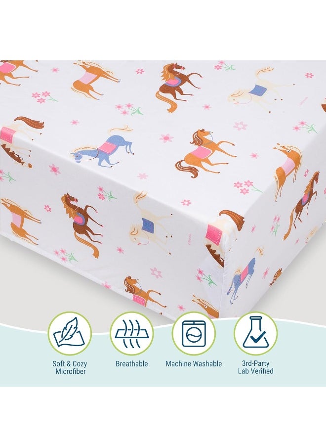 Wildkin Microfiber Fitted Crib Sheet for Boys & Girls, Crib Sheets Measures 52 x 28 Inches, Soft & Breathable Fabric Crib Sheets for Kids, Fits Standard Crib Mattress (Horses)