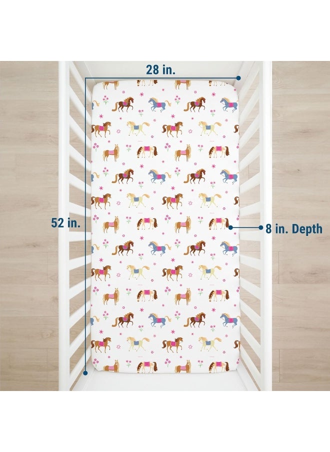 Wildkin Microfiber Fitted Crib Sheet for Boys & Girls, Crib Sheets Measures 52 x 28 Inches, Soft & Breathable Fabric Crib Sheets for Kids, Fits Standard Crib Mattress (Horses)