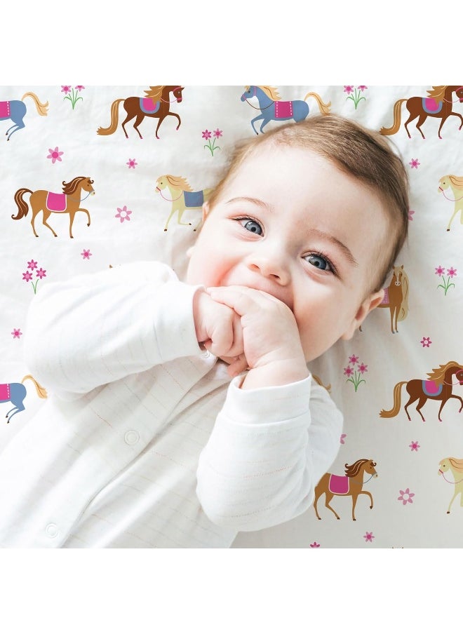 Wildkin Microfiber Fitted Crib Sheet for Boys & Girls, Crib Sheets Measures 52 x 28 Inches, Soft & Breathable Fabric Crib Sheets for Kids, Fits Standard Crib Mattress (Horses)