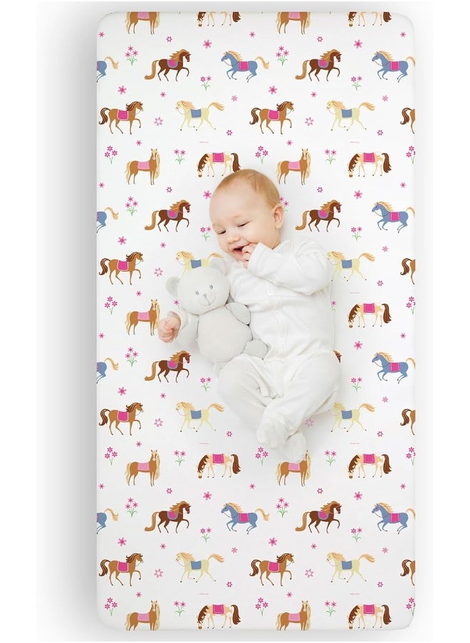 Wildkin Microfiber Fitted Crib Sheet for Boys & Girls, Crib Sheets Measures 52 x 28 Inches, Soft & Breathable Fabric Crib Sheets for Kids, Fits Standard Crib Mattress (Horses)