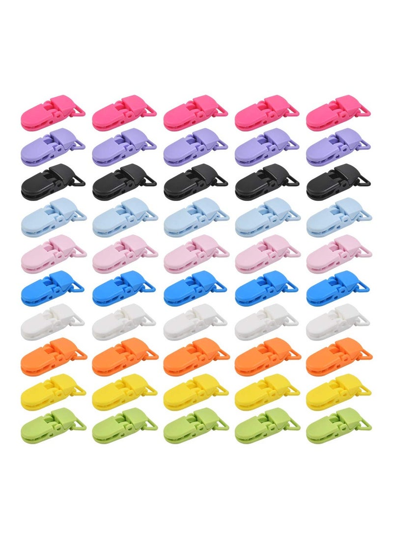 50 PCS Plastic Suspender Snap Pacifier Clips, Pacifier Strap Holder, Color Plastic Pacifier Suspender Clips for Baby Pacifiers, Bib Clips, DIY Crafts