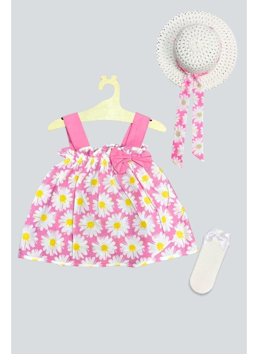 Hat Pink Flower Dress Fishnet Socks Set