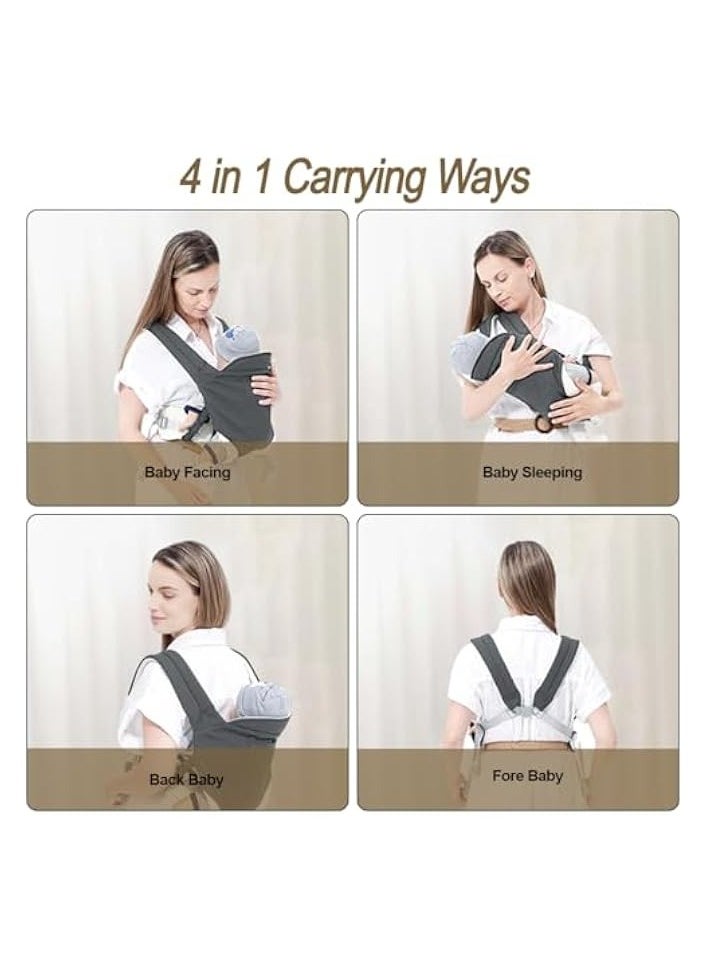 Baby Carrier, Ergonomic Newborn Carrier Wrap with Hip Seat Storage Pocket, Soft Lightweight Adjustable Size Enhanced Lumbar Support Front Facing Back Sling for Toddler 3-36 Months All Seasons