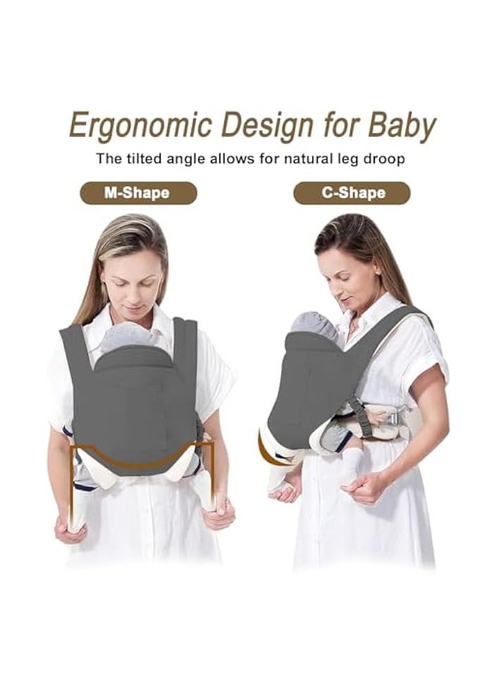 Baby Carrier, Ergonomic Newborn Carrier Wrap with Hip Seat Storage Pocket, Soft Lightweight Adjustable Size Enhanced Lumbar Support Front Facing Back Sling for Toddler 3-36 Months All Seasons