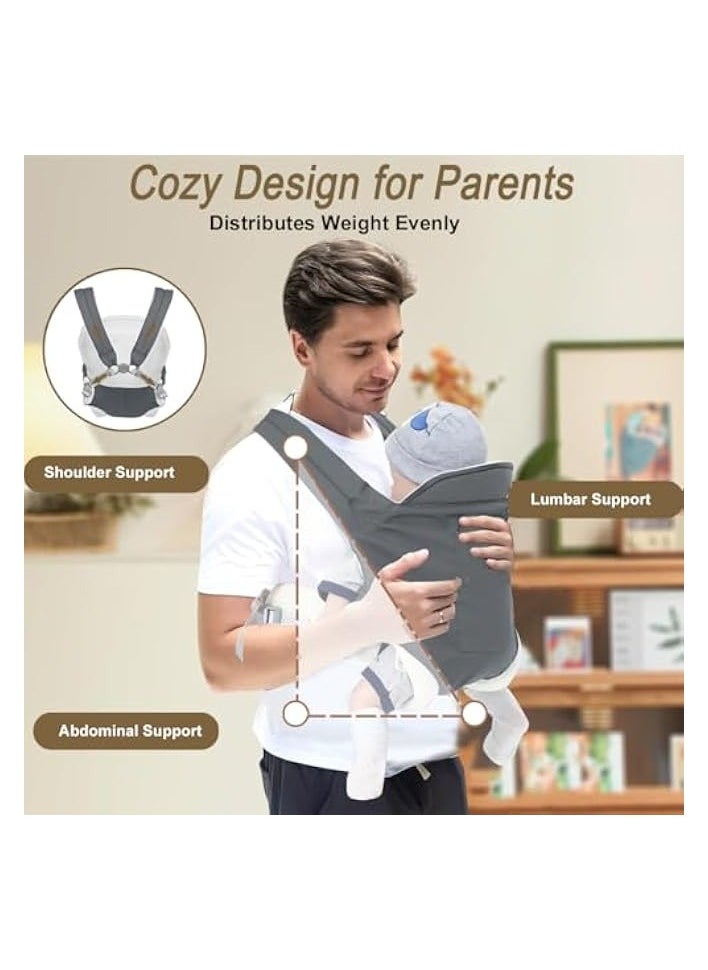 Baby Carrier, Ergonomic Newborn Carrier Wrap with Hip Seat Storage Pocket, Soft Lightweight Adjustable Size Enhanced Lumbar Support Front Facing Back Sling for Toddler 3-36 Months All Seasons
