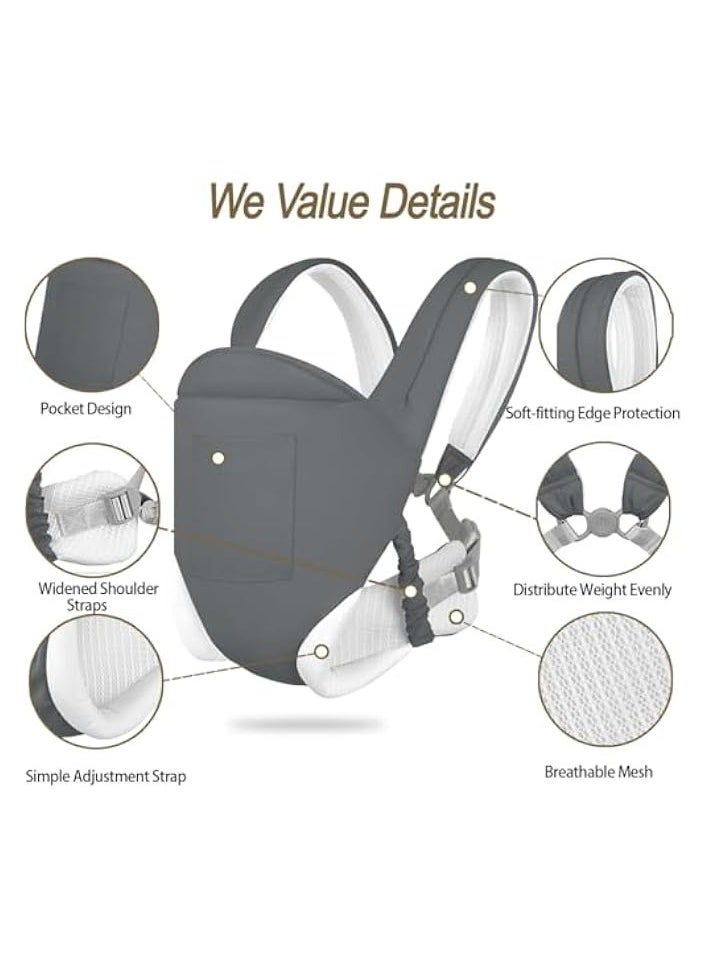 Baby Carrier, Ergonomic Newborn Carrier Wrap with Hip Seat Storage Pocket, Soft Lightweight Adjustable Size Enhanced Lumbar Support Front Facing Back Sling for Toddler 3-36 Months All Seasons