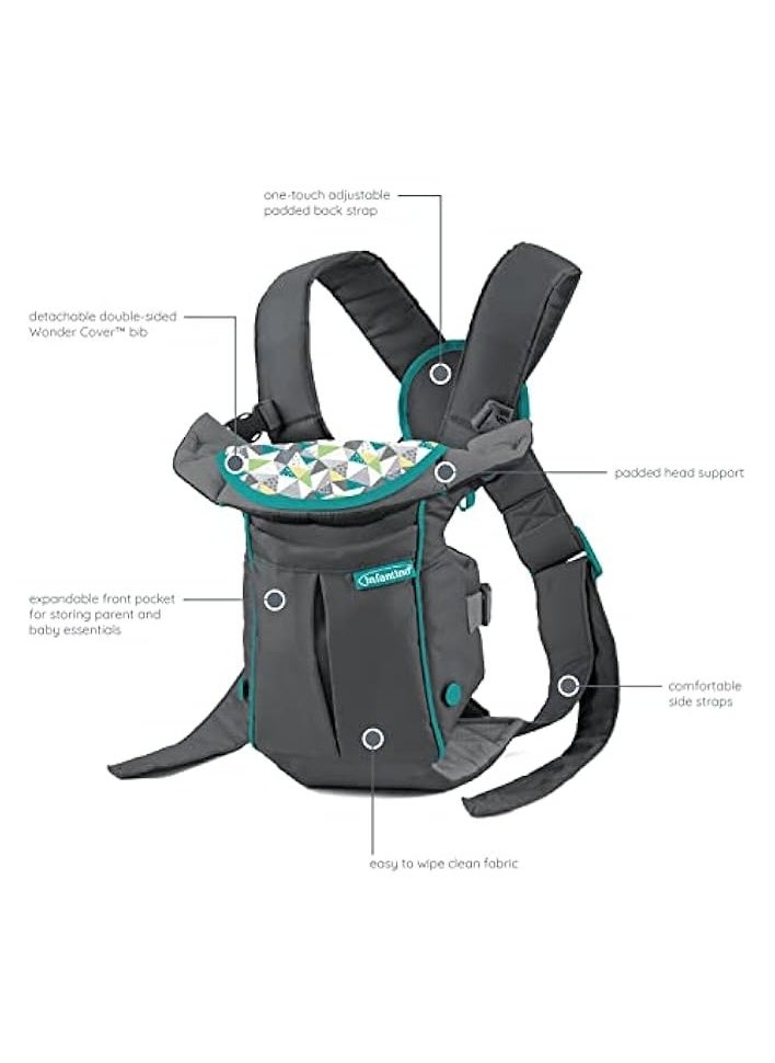 Swift Classic Carrier with Pocket - 2 Ways to Carry Grey_Carrier with Wonder Bib & Essentials Storage Front Pocket, Adjustable Back Strap, Inward & Outward Facing, Easy Clean Material