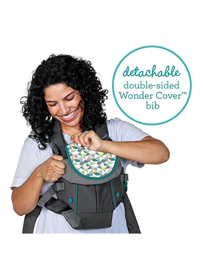 Swift Classic Carrier with Pocket - 2 Ways to Carry Grey_Carrier with Wonder Bib & Essentials Storage Front Pocket, Adjustable Back Strap, Inward & Outward Facing, Easy Clean Material