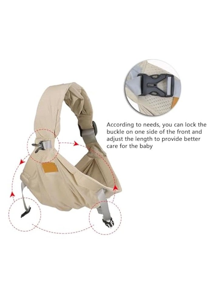 Baby Sling Carrier Breathable, Adjustable One Shoulder Labor-Saving Baby Holder Carrier, Mesh Half Wrapped Sling Hip Carrier for 0-36 Months Newborns, Infants and Toddlers Beige