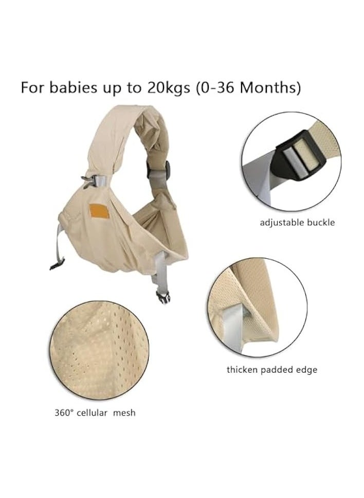 Baby Sling Carrier Breathable, Adjustable One Shoulder Labor-Saving Baby Holder Carrier, Mesh Half Wrapped Sling Hip Carrier for 0-36 Months Newborns, Infants and Toddlers Beige