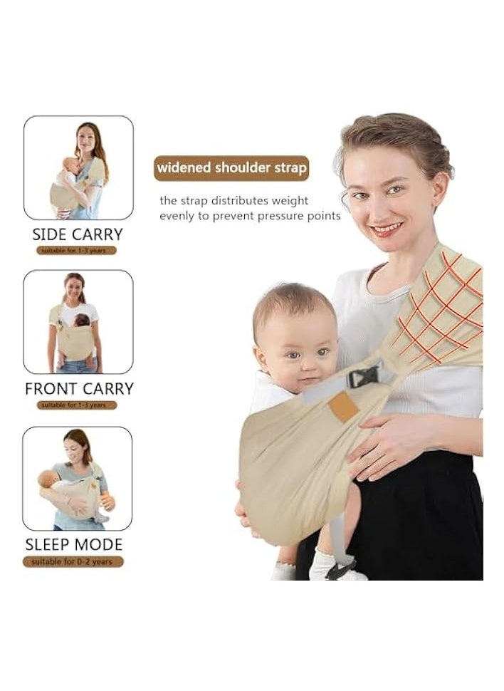 Baby Sling Carrier Breathable, Adjustable One Shoulder Labor-Saving Baby Holder Carrier, Mesh Half Wrapped Sling Hip Carrier for 0-36 Months Newborns, Infants and Toddlers Beige