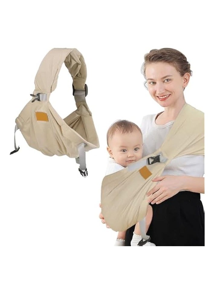 Baby Sling Carrier Breathable, Adjustable One Shoulder Labor-Saving Baby Holder Carrier, Mesh Half Wrapped Sling Hip Carrier for 0-36 Months Newborns, Infants and Toddlers Beige