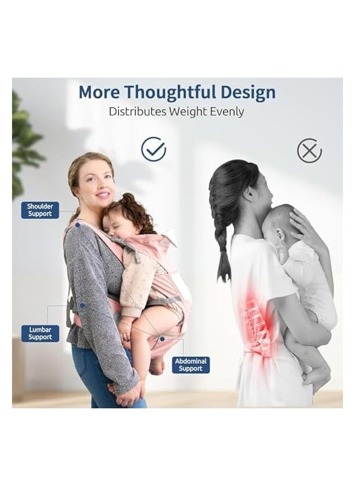 Baby Carrier with Hip Seat, Multifunctional Baby Strap Waist Carrier for walking, Shopping, Trip, Hiking - Adjustable Size & Suitable for 0-36 Months Baby (PINK)