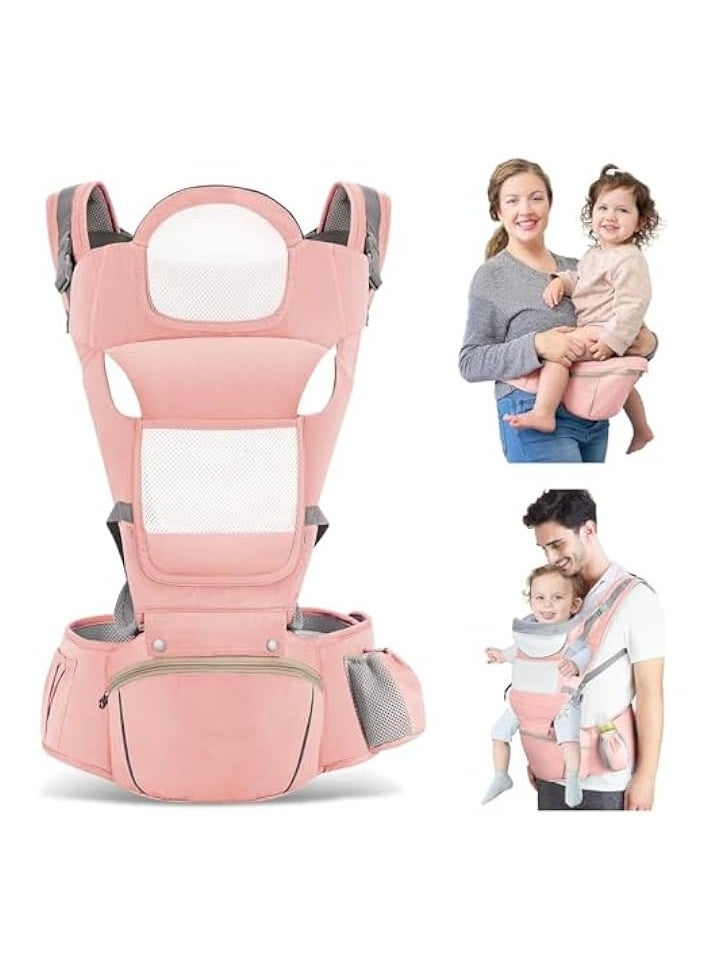 Baby Carrier with Hip Seat, Multifunctional Baby Strap Waist Carrier for walking, Shopping, Trip, Hiking - Adjustable Size & Suitable for 0-36 Months Baby (PINK)