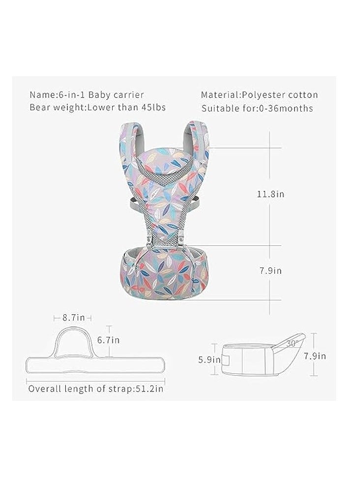 6-in-1 Newborn Baby Carrier, Infant Carrier, with Hip Seat, Lumbar Front and Back Backpack Carry Holder Carrier, for Babies Girls & Toddler Boys to 7-45lbs, All Seasons & All Position Hip