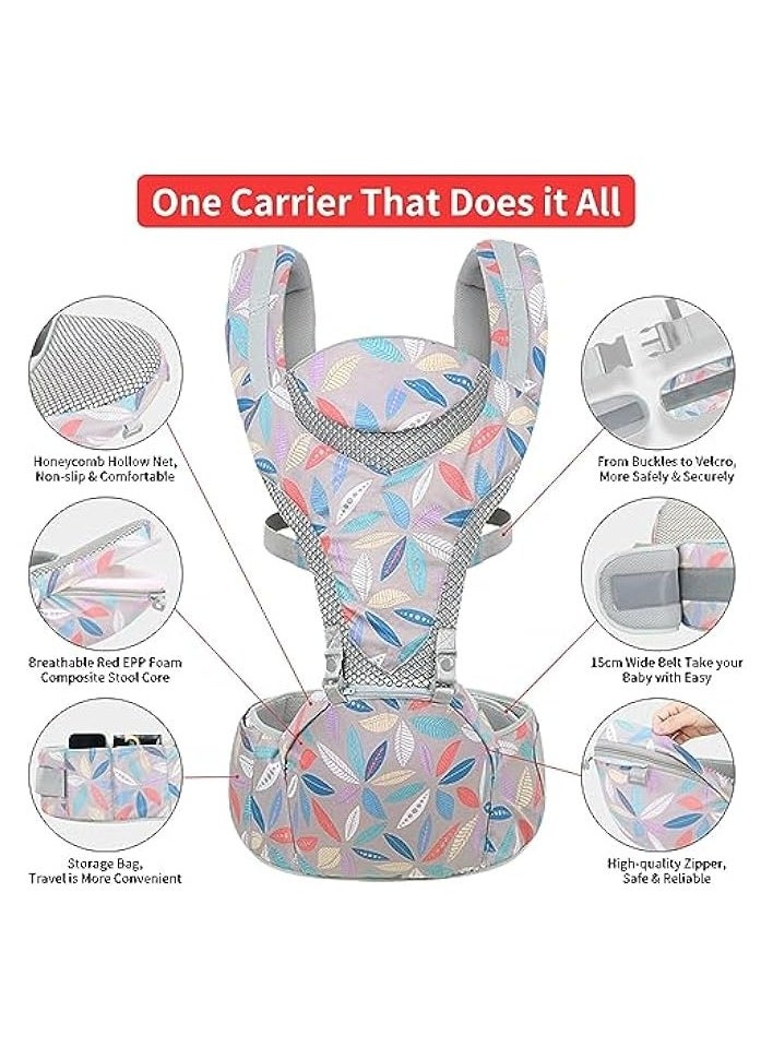6-in-1 Newborn Baby Carrier, Infant Carrier, with Hip Seat, Lumbar Front and Back Backpack Carry Holder Carrier, for Babies Girls & Toddler Boys to 7-45lbs, All Seasons & All Position Hip