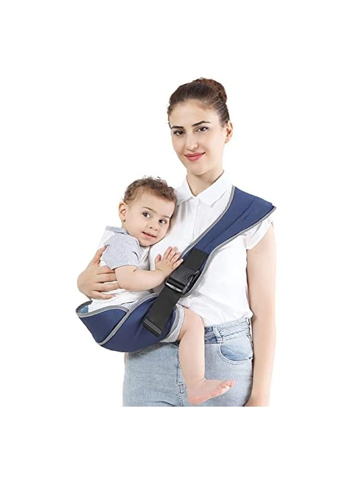Carrier, Portable Adjustable Child Sling, Ergonomic One Shoulder Labor Saving Polyester Half Wrapped Toddler Sling with Anti-Slip Particles, for Children 6-36 Months (Blue)