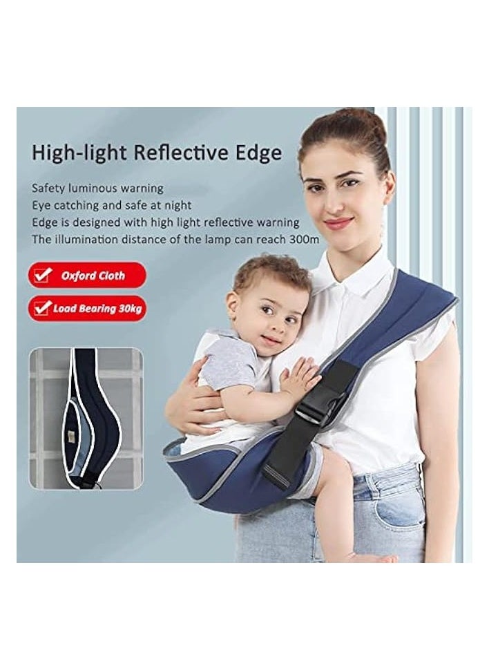 Carrier, Portable Adjustable Child Sling, Ergonomic One Shoulder Labor Saving Polyester Half Wrapped Toddler Sling with Anti-Slip Particles, for Children 6-36 Months (Blue)