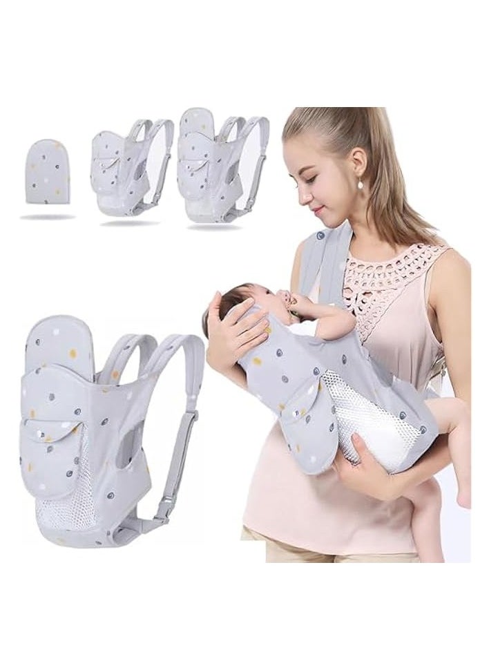 4-in-1 Baby Sling Carrier Newborn to Toddler, Lightweight Soft Baby Wrap Carrier, Shoulder Strap Grid Breathable Infant Wrap Sling, Baby Hip Seat Holder Carrier, Nursing Sling for Girls and Boys(Grey)