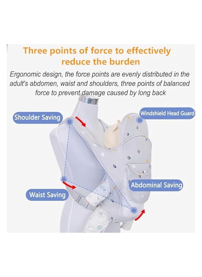 4-in-1 Baby Sling Carrier Newborn to Toddler, Lightweight Soft Baby Wrap Carrier, Shoulder Strap Grid Breathable Infant Wrap Sling, Baby Hip Seat Holder Carrier, Nursing Sling for Girls and Boys(Grey)