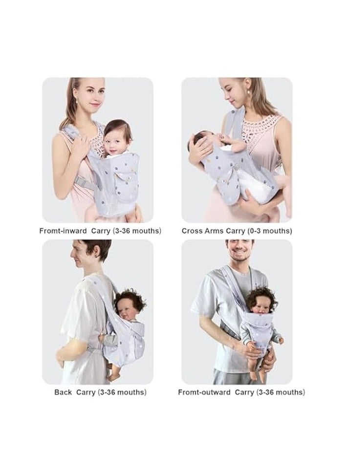 4-in-1 Baby Sling Carrier Newborn to Toddler, Lightweight Soft Baby Wrap Carrier, Shoulder Strap Grid Breathable Infant Wrap Sling, Baby Hip Seat Holder Carrier, Nursing Sling for Girls and Boys(Grey)
