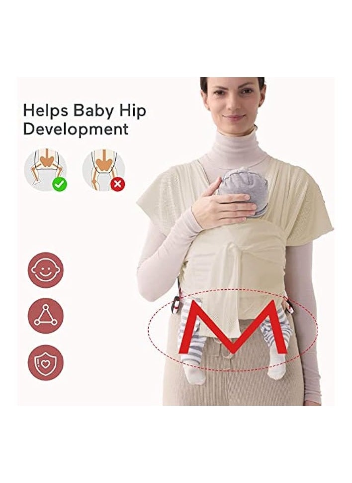 Baby Wrap Carrier Breathable Mesh Cool Summer Fabric Baby Carrier Easy to Wear Hands-Free Baby Carrier Moisture Wicking Soft Ideal for Newborns and Kids Under 50lbs (Beige)