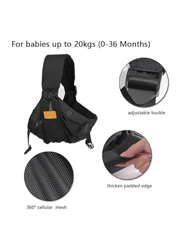 Baby Sling Carrier Breathable, Adjustable One Shoulder Labor-Saving Baby Holder Carrier, Mesh Half Wrapped Sling Hip Carrier for 0-36 Months Newborns, Infants and Toddlers Black
