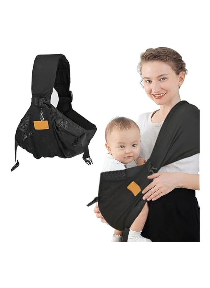 Baby Sling Carrier Breathable, Adjustable One Shoulder Labor-Saving Baby Holder Carrier, Mesh Half Wrapped Sling Hip Carrier for 0-36 Months Newborns, Infants and Toddlers Black