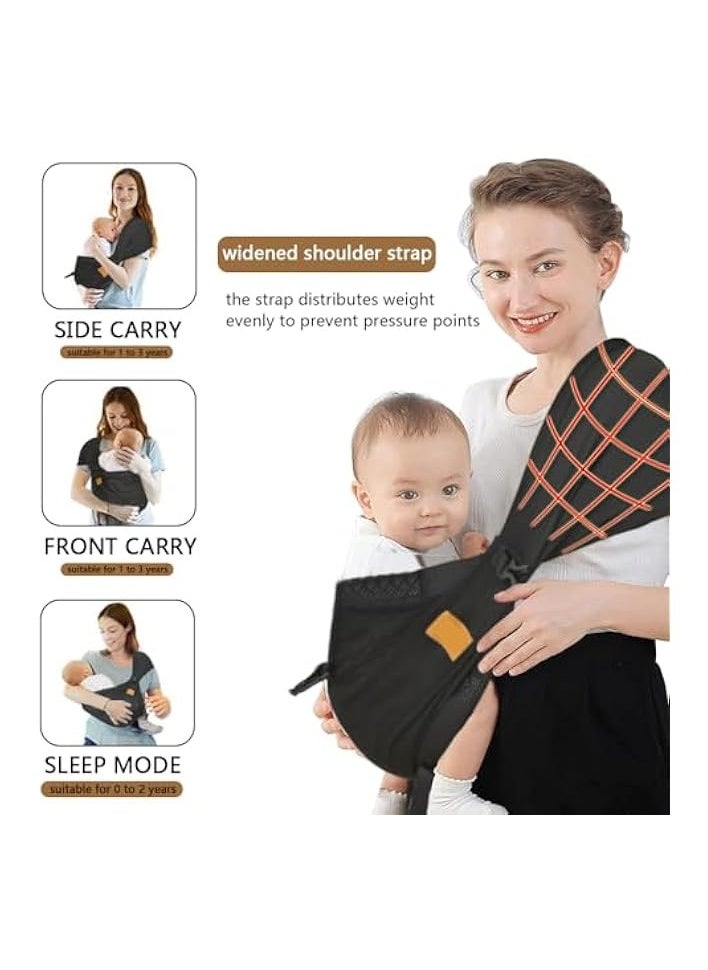 Baby Sling Carrier Breathable, Adjustable One Shoulder Labor-Saving Baby Holder Carrier, Mesh Half Wrapped Sling Hip Carrier for 0-36 Months Newborns, Infants and Toddlers Black