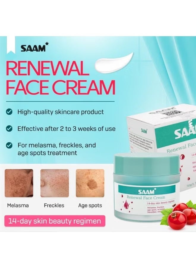 SAAM Renewal Face Cream | Melasma, Freckles, Age Spots & Dark Spots | With Alpha Arbutin and Kojic Acid | 50g (2pcs)