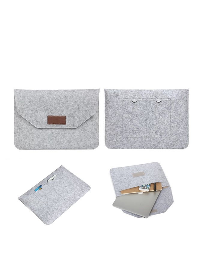 Felt Storage Bag, Storage Bag, Portable Felt Storage Bag for Notebook and Tablet, Thick Double-Layer Fabric Envelope Design Protective Bag for MacBook 13 Inch Light Grey