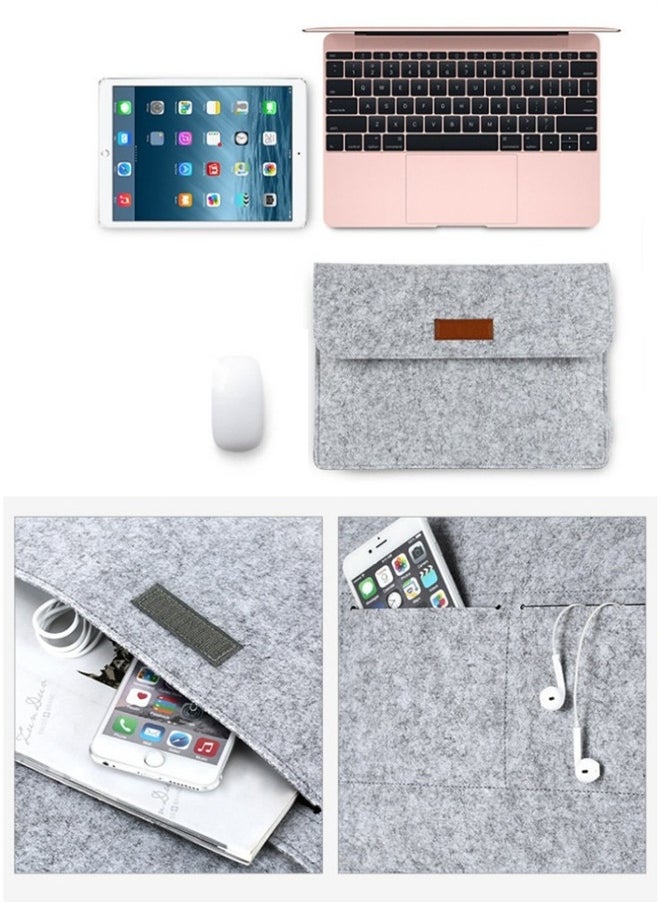 Felt Storage Bag, Storage Bag, Portable Felt Storage Bag for Notebook and Tablet, Thick Double-Layer Fabric Envelope Design Protective Bag for MacBook 13 Inch Light Grey