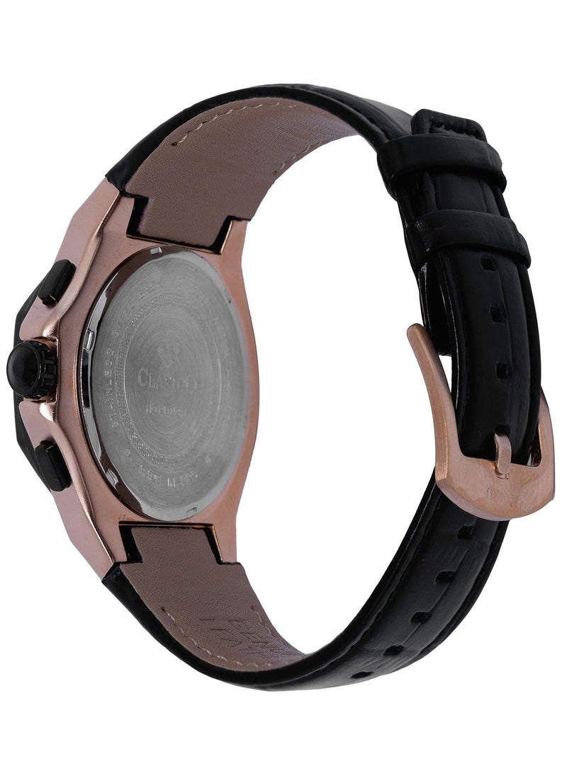 Grandeur 6-Hands Chronograph Watch – Gold & Obsidian Edition with Genuine Leather Strap – Elite Y121 Calibre Movement – Waterproof Design