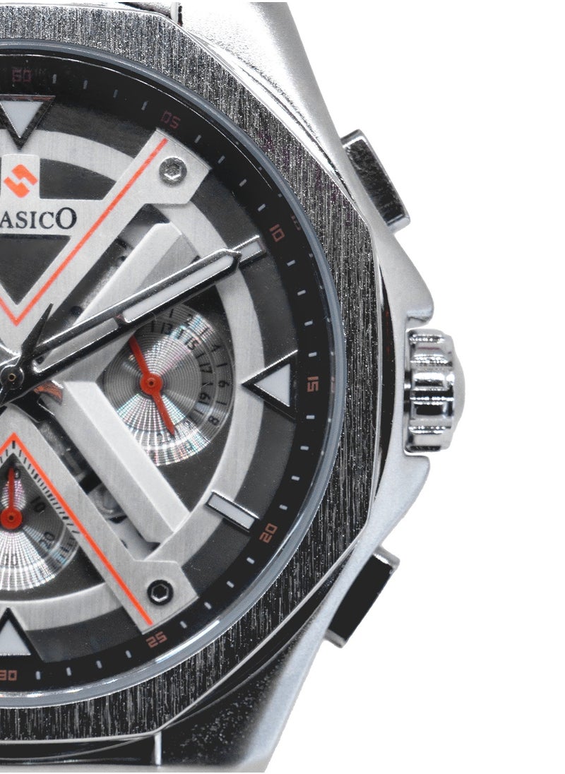 Grandeur 6-Hands Chronograph Watch – Silver Steel Chronograph Edition with Genuine Leather Strap – Elite Y121 Calibre Movement – Waterproof Design
