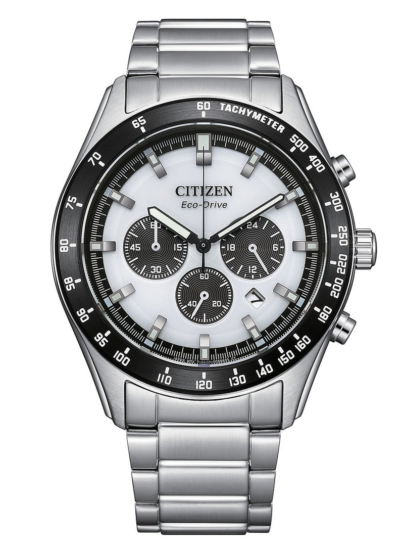 Promaster Sky Chrono Mens Watch CA4674-58A – Pearl White Dial with Luminous Markings, Slide-Rule Bezel, 43mm, Eco-Drive, Chronograph, Sapphire Crystal, 100M WR