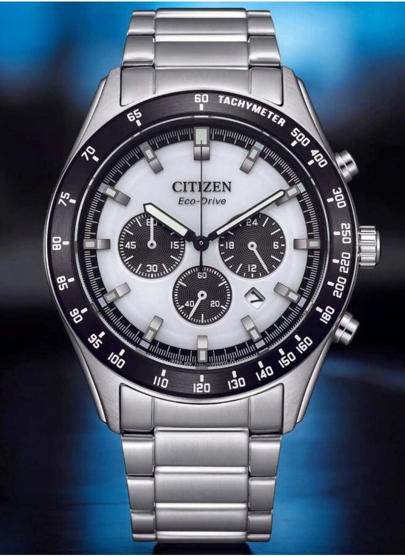 Promaster Sky Chrono Mens Watch CA4674-58A – Pearl White Dial with Luminous Markings, Slide-Rule Bezel, 43mm, Eco-Drive, Chronograph, Sapphire Crystal, 100M WR