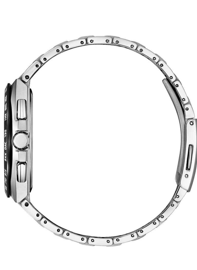 Eco-Drive Global Radio Controlled Mens Watch AT8238-84A – White Dial with Silver-Tone Markers, Super Titanium Case with Duratect Coating, World-Time Function, 43mm, Eco-Drive, Radio-Controlled, Sapphire Crystal