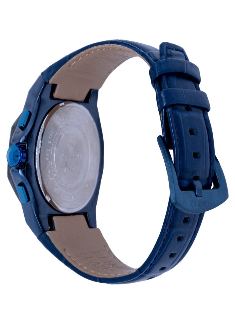 Grandeur 6-Hands Chronograph Watch – Royal Blue Chronograph Edition with Genuine Leather Strap – Elite Y121 Calibre Movement – Waterproof Design
