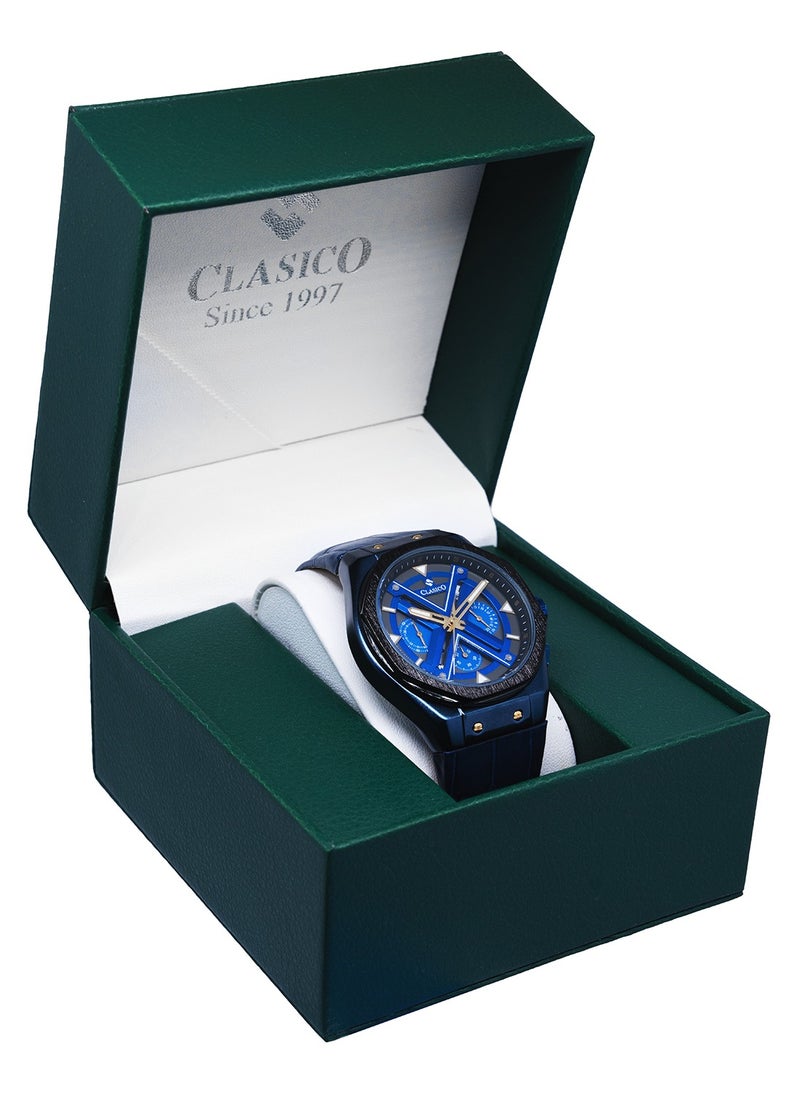 Grandeur 6-Hands Chronograph Watch – Royal Blue Chronograph Edition with Genuine Leather Strap – Elite Y121 Calibre Movement – Waterproof Design