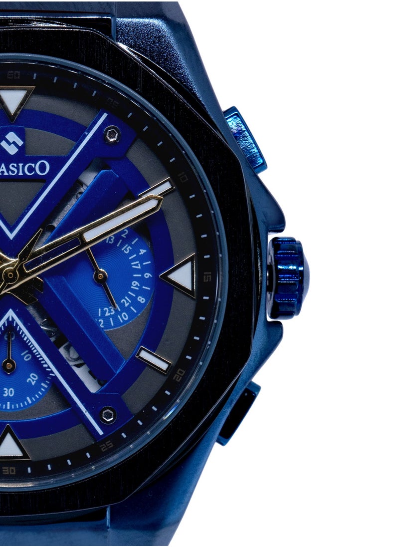 Grandeur 6-Hands Chronograph Watch – Royal Blue Chronograph Edition with Genuine Leather Strap – Elite Y121 Calibre Movement – Waterproof Design