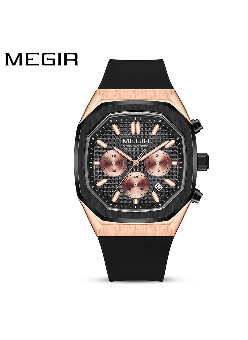 watch Meigel New Cross-border Wholesale Mens Three-eye Six-pin Fashion Multifunctional Luminous Waterproof watch White shell and black face