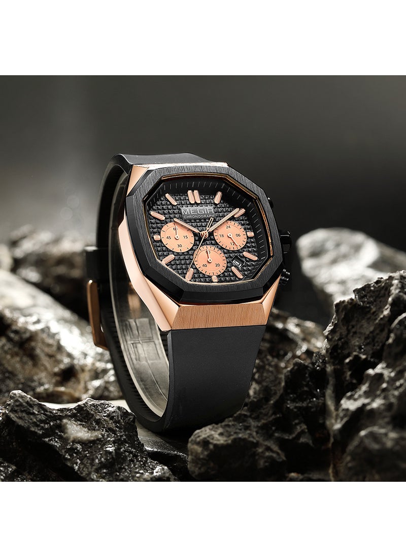 watch Meigel New Cross-border Wholesale Mens Three-eye Six-pin Fashion Multifunctional Luminous Waterproof watch White shell and black face