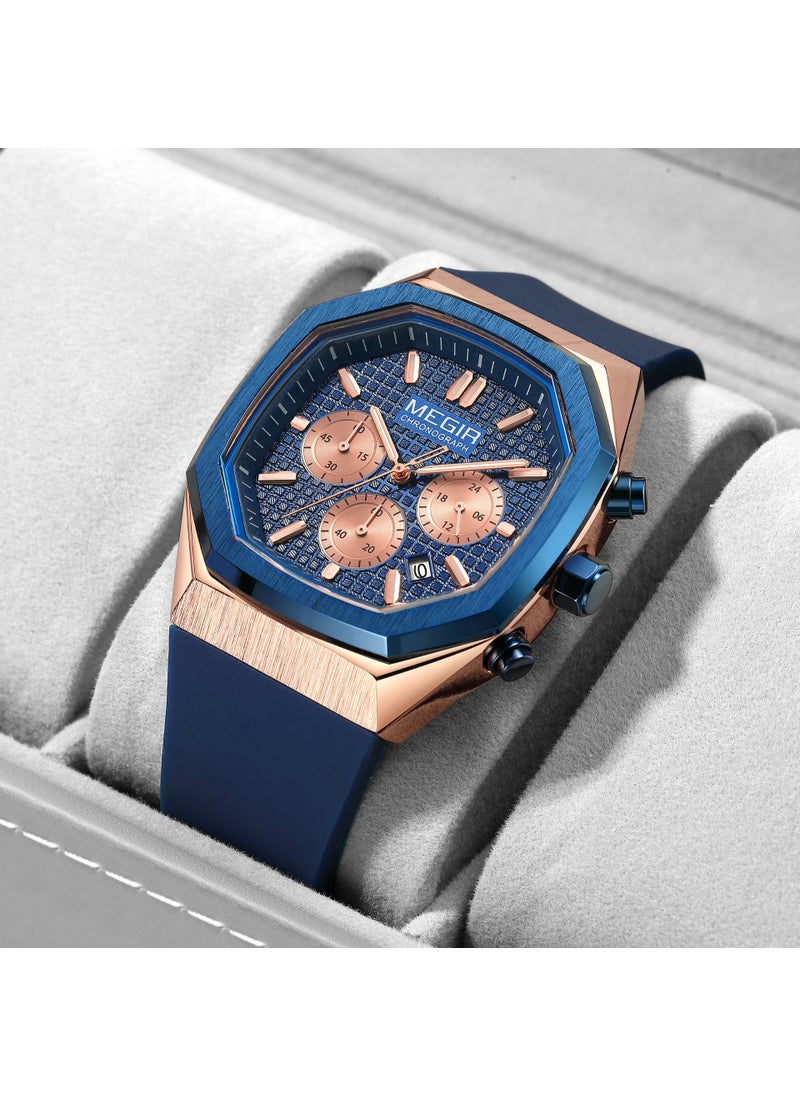 watch Meigel New Cross-border Wholesale Mens Three-eye Six-pin Fashion Multifunctional Luminous Waterproof watch White shell and black face